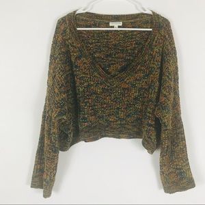 EARTHBOUND Green V Neck Crop Knit Sweater